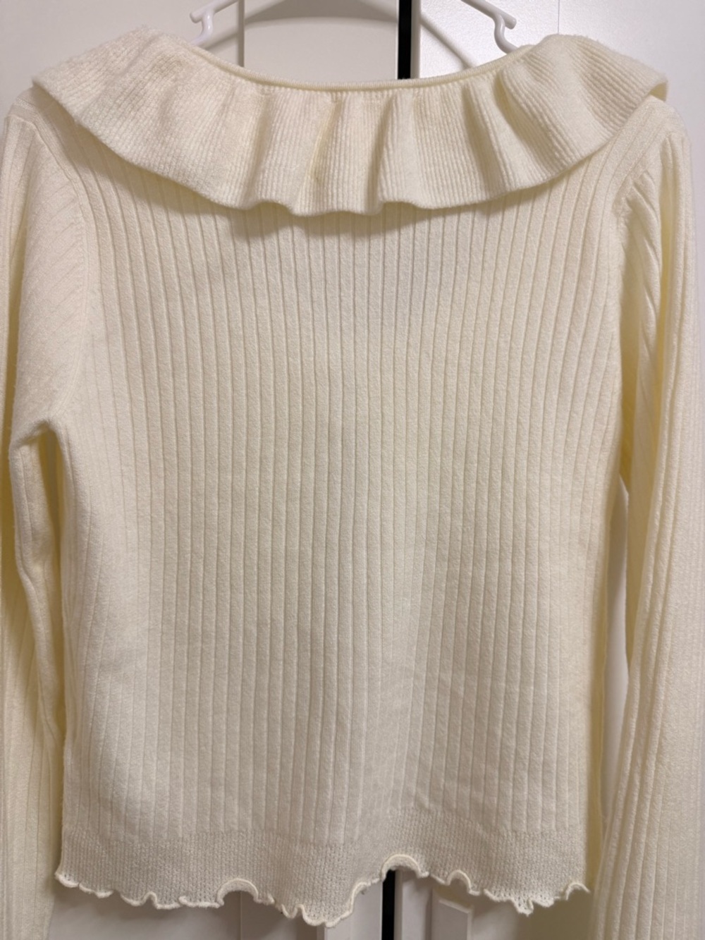 Jessica Simpson Cream Ruffle-Trim Ribbed Cardigan Sweater - Picture 3 of 4